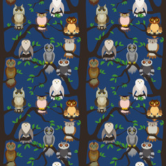 Cute owl seamless pattern. 