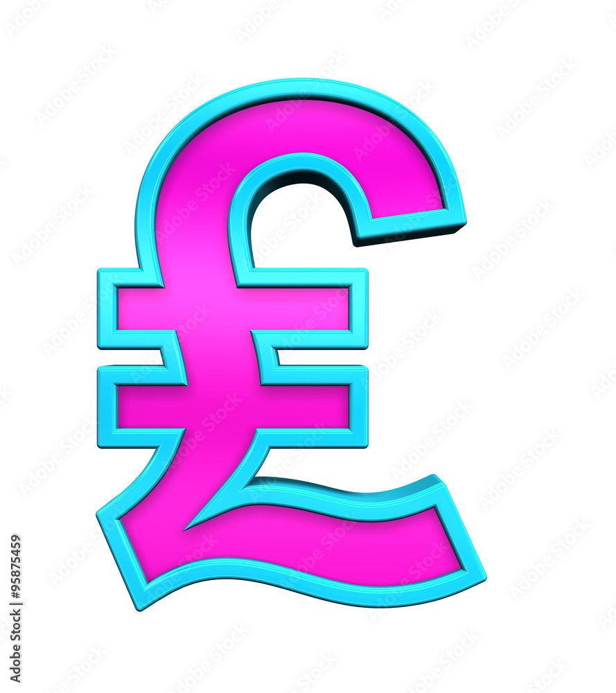 Fototapete pound sign from pink glass with blue frame alphabet set, isolated on white. computer generated 3d ph