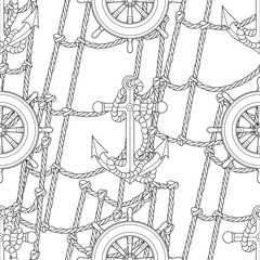 Ship equipment zentangle seamless pattern.