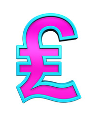 Pound sign from pink glass with blue frame alphabet set, isolated on white. Computer generated 3D photo rendering.