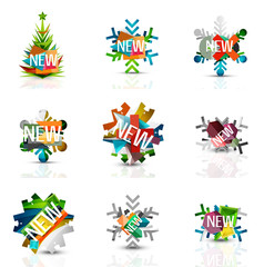 Set of snowflake icons with text labels. Christmas tags concept for your message