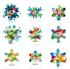 Set of snowflake icons with text labels. Christmas tags concept for your message