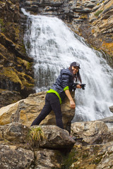 woman in a waterfall