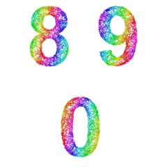 Rainbow sketch font set - numbers 8, 9, 0