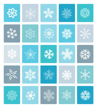 Set of christmas icons in flat style. Simple snowflake icons, vector.