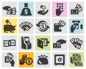 money set black icons. signs and symbols