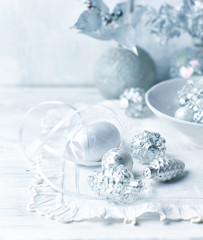 Fototapeta na wymiar Vintage Christmas decorations in white
