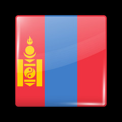 Flag of Mongolia. Glassy Icon Square Shape