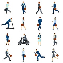 Businesspeople Going To Work Flat Icons  Set