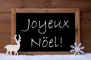 Card, Blackboard, Snow, Reindeer, Joyeux Noel Mean Christmas