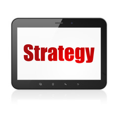 Finance concept: Tablet Computer with Strategy on display