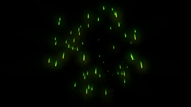 Green fireworks holiday background, against black