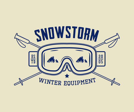 Vintage winter sport or winter equipment logo, emblem, badge