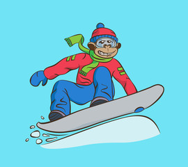 monkey snowboarder cartoon illustration