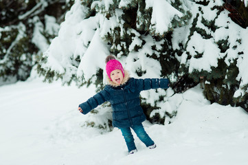 Fototapeta na wymiar little girl having fun in the snow
