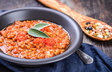 Lentils stew in bowl.