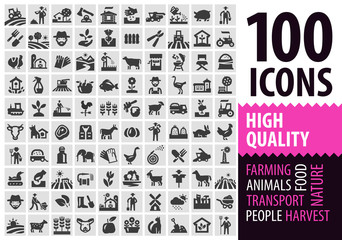 farm black icons set. gardening, horticulture or harvest, animals signs and symbols © ~ Bitter ~