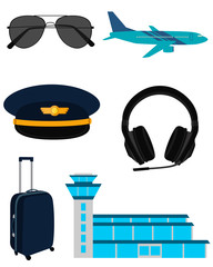 Set icons airplane pilot isolated on white background. Vector illustration © Marharyta Pavliuk