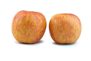 Two red yellow apple isolate white background