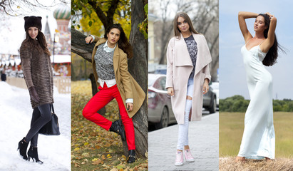 Naklejka premium Collage of four different models in fashionable clothes for the