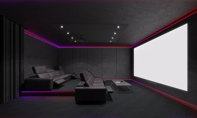 Home Theater Interior. 3d illustration.