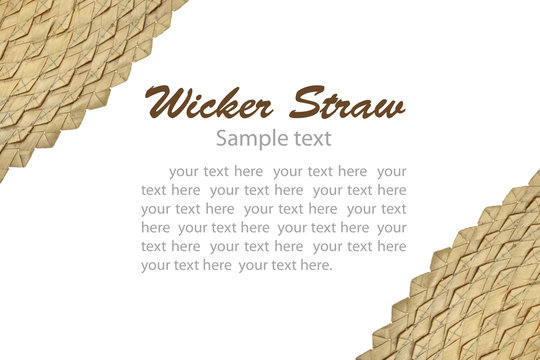 Border of wicker straw/Border of wicker straw with sample text on white background.