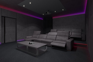 Home Theater Interior. 3d illustration.