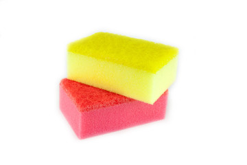 Sponge scouring pads on an isolated white background