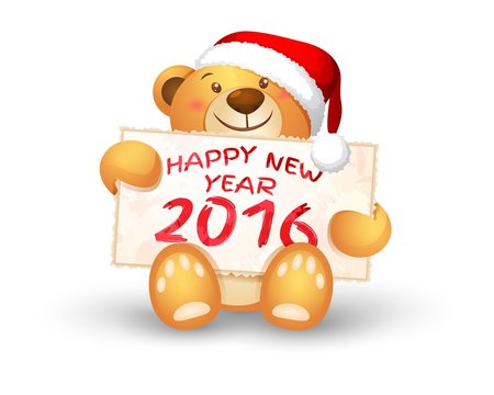 Cute Christmas teddy bear with the 2016 banner in the paws 