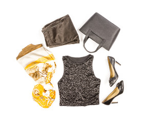 Black Sequence Tank Top with High Heel Shoes and Accessories