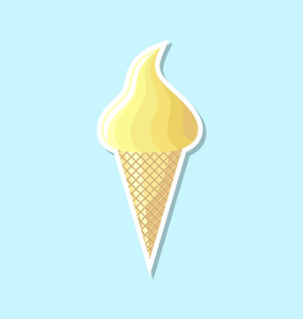 Retro flat ice cream icon on pale blue background