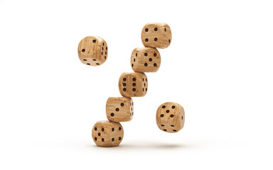 Wooden dice on white background (clipping path included) stacked in the percent sign 