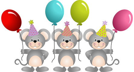 Obraz na płótnie Canvas Birthday mouses with balloons 