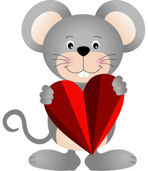 Cute mouse holding a heart