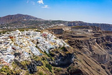 Panoramic view of Santorini  island village and Thira town