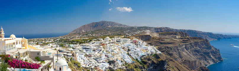 Panoramic view of Santorini  island village and Thira town