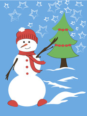 snowman near the Christmas tree