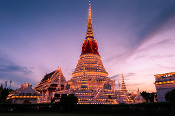 The stupa at temple phra samut chedi in samut Prakan with beauti