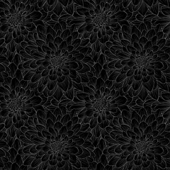 Obraz premium Beautiful monochrome black and white seamless background with flowers.