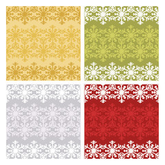 Christmas pattern vector set. Lot of 4 seamless background for celebrate winter holidays.  Snowflakes repeating backgrounds perfect for wrapping paper, web pages, frame or washi tape.