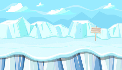 Seamless winter landscape with icebergs for Christmas game design