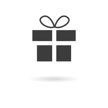 Dark grey icon of present (gift) on white background with shadow