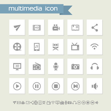 Multimedia icon set. Simple flat buttons