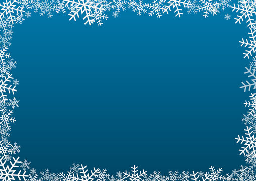 White snowflake frame on dark blue background