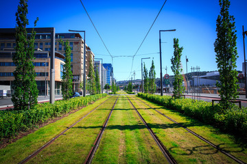 View of the tram tracks , Oslo, Norway