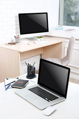 Workplace with computer in office