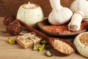 Beautiful spa composition on table close up
