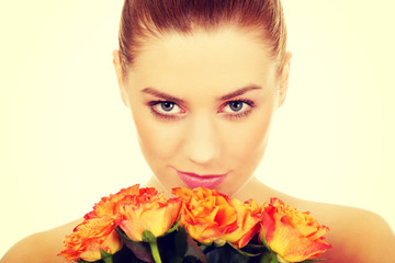 Beauty woman with roses.