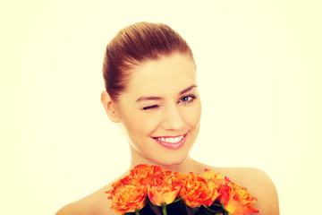 Fototapeta premium Beauty woman with roses.