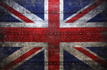 Grungy United kingdom flag On a  Metal Texture - obrazy, fototapety, plakaty